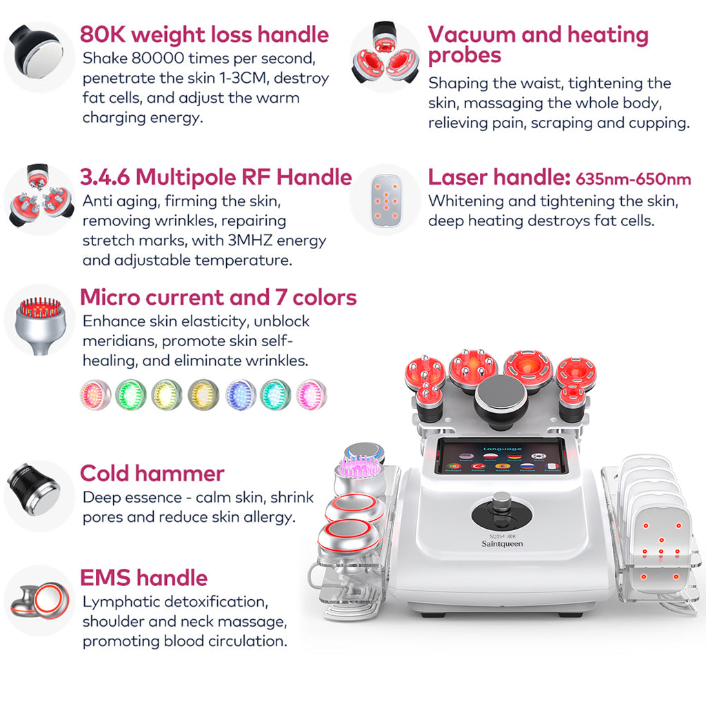 SQ154A Max 11-i-1 80K kavitationsapparat med laserplade, EMS og RF