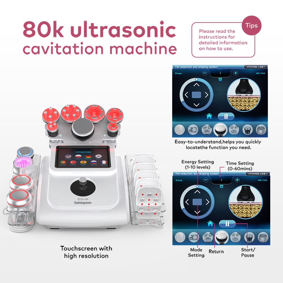SQ154B Max 11-i-1 80K kavitationsapparat med laser, EMS, RF og LED