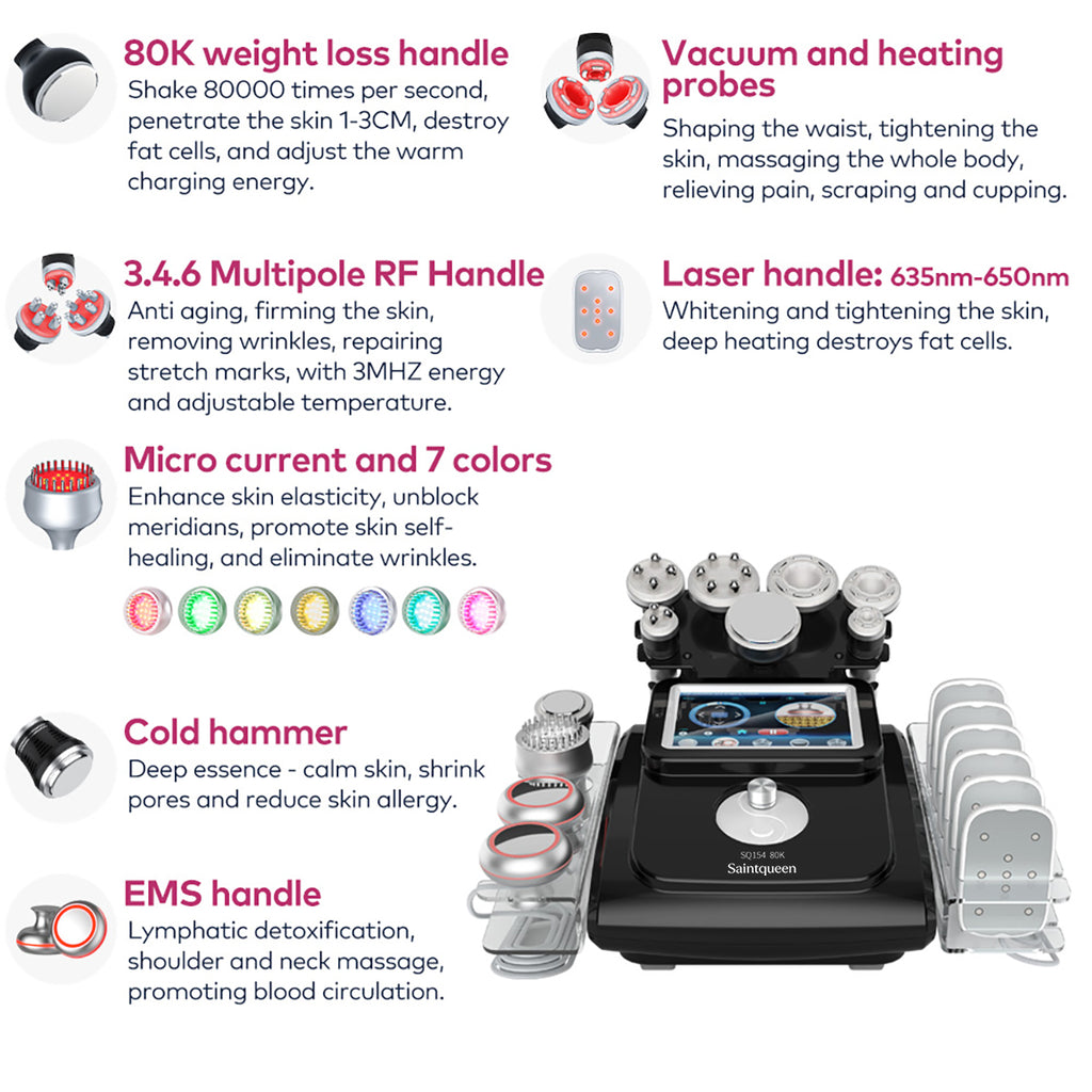 SQ154C Max 11-i-1 80K kavitationsapparat med laserplader, RF og vakuum