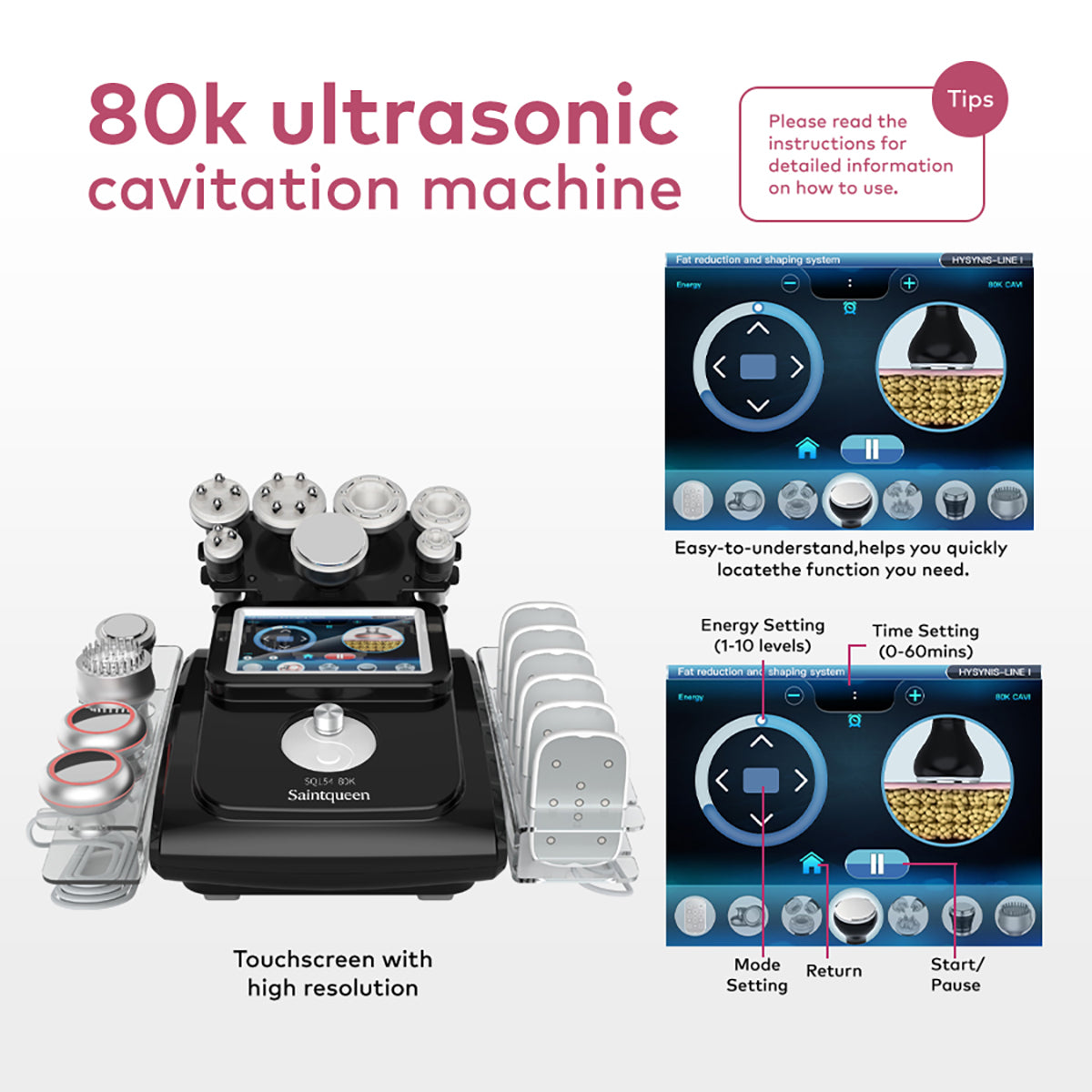 SQ154C Max 11-i-1 80K kavitationsapparat med laserplader, RF og vakuum