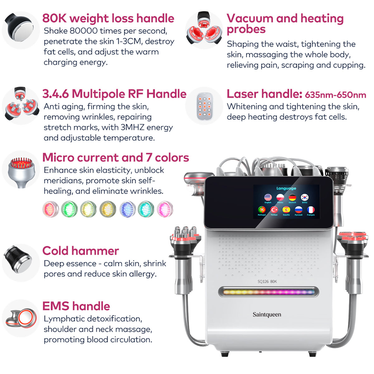 SQ126B Max 11-i-1 80K kavitationsapparat med laser, EMS, RF og vakuum Sekundært billede