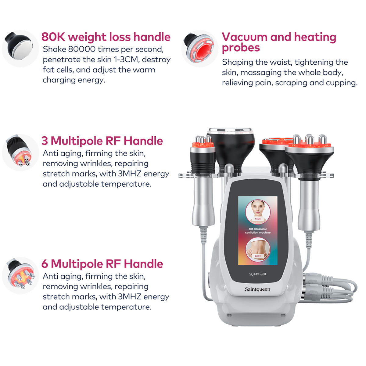 SQ149 Basic 4-i-1 80K kavitationsapparat med RF og vakuummassage Sekundært billede