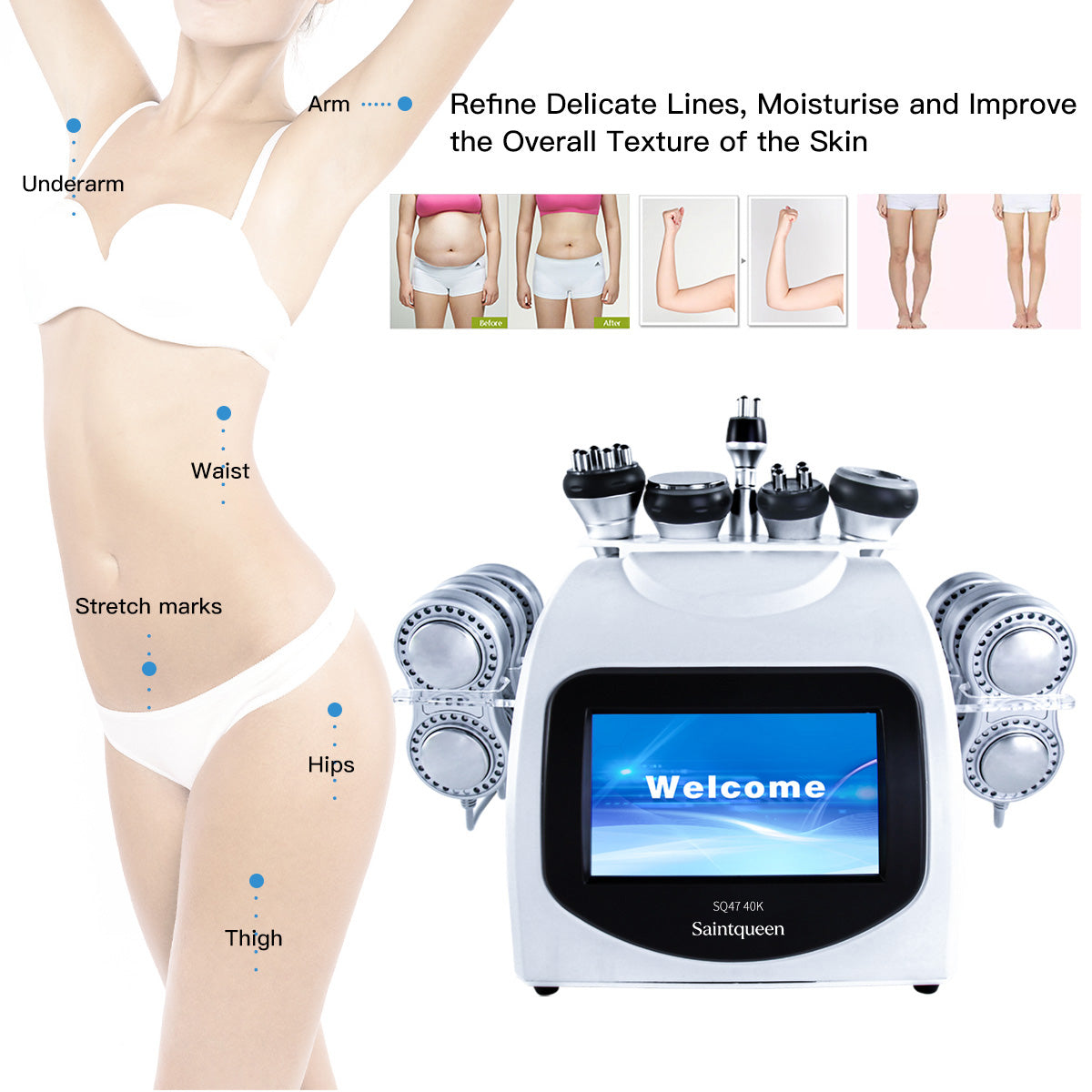 SQ47B Pro 6-i-1 40K kavitationsapparat med laser, EMS, RF og vakuum