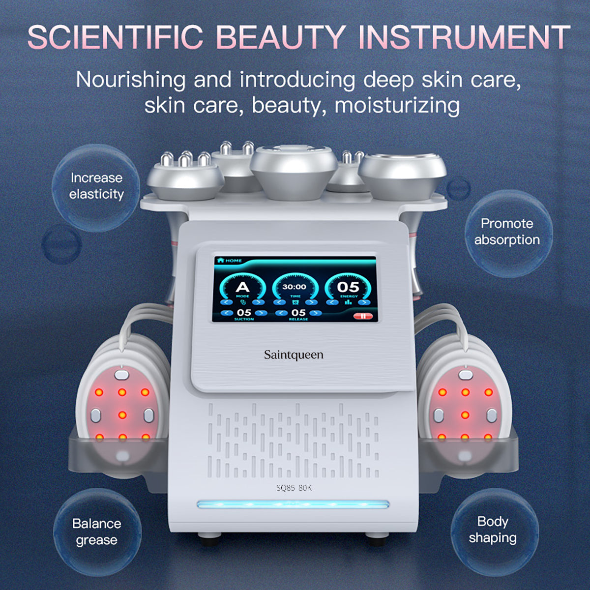 SQ85B Pro 6-i-1 80K kavitationsapparat med laser, EMS, RF og vakuum