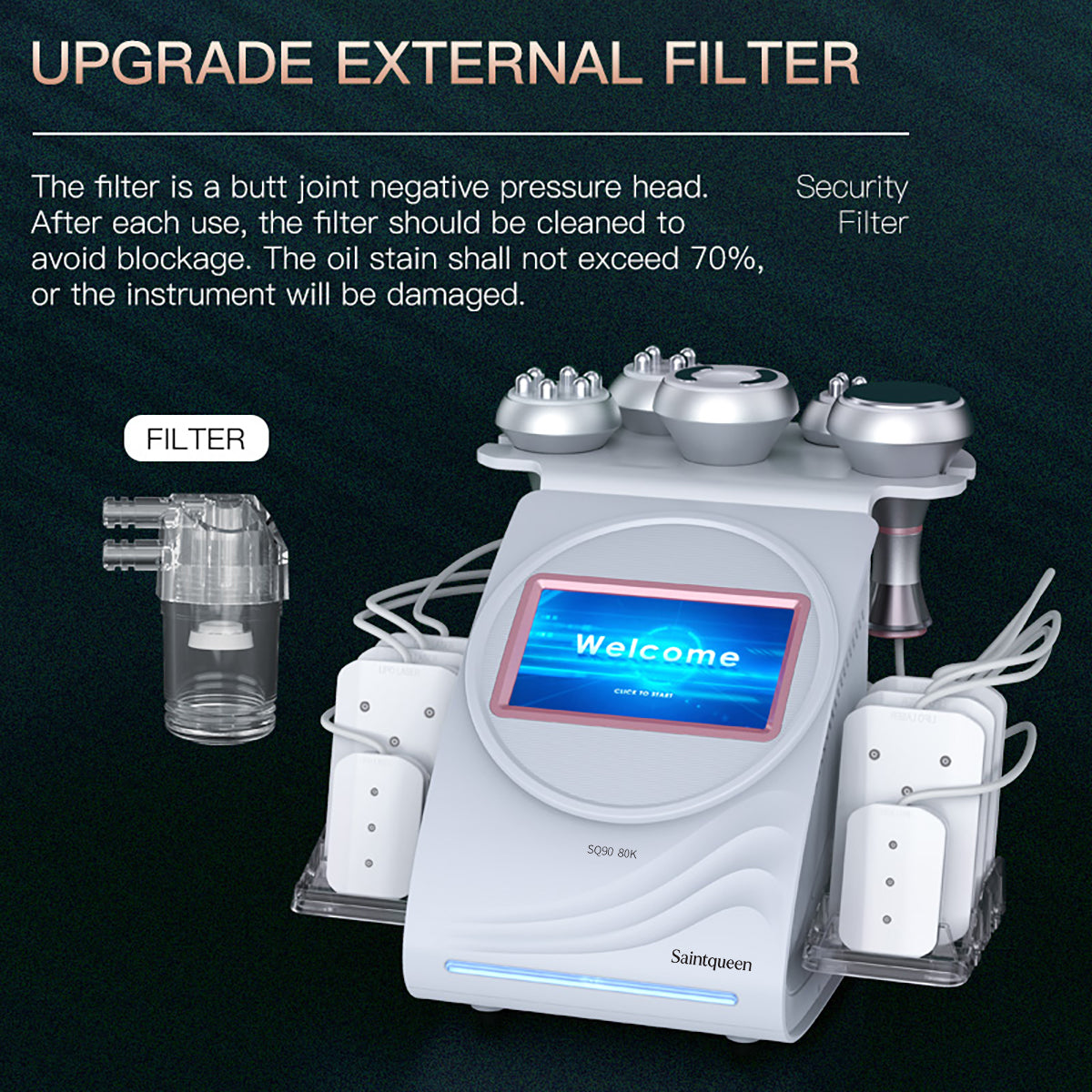 SQ90C Pro 6-i-1 80K kavitationsapparat med laser, RF og vakuum