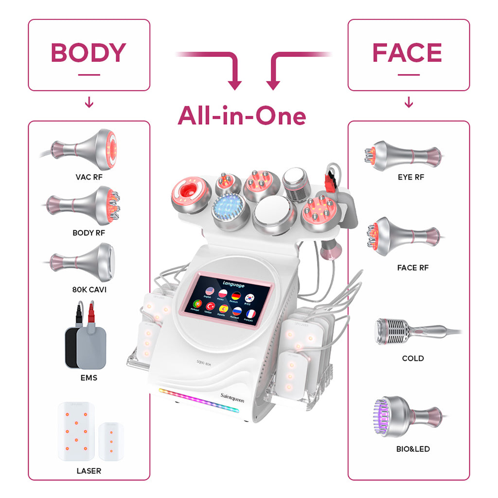 SQ90D Plus 9-i-1 80K kavitationsapparat med laser, RF og mikrostrøm