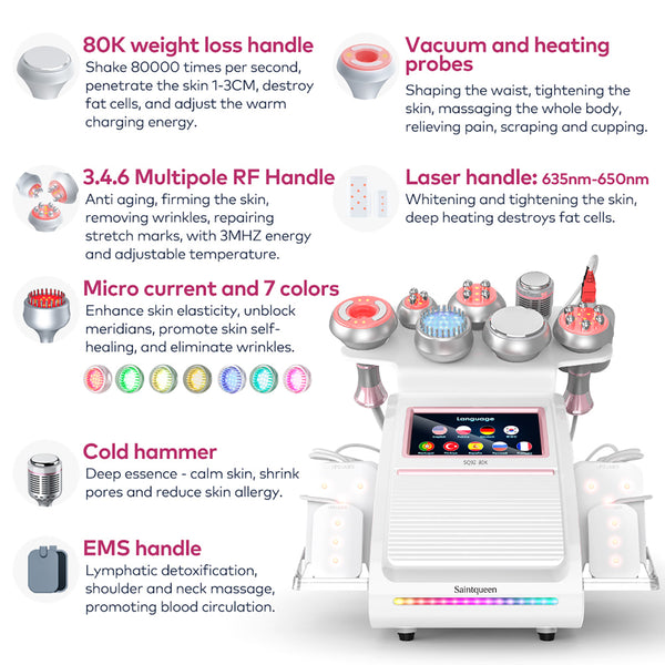 SQ92D Plus 9-i-1 80K kavitationsapparat med laser, RF og mikrostrøm