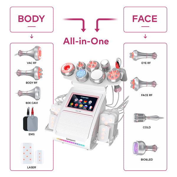 SQ92D Plus 9-i-1 80K kavitationsapparat med laser, RF og mikrostrøm