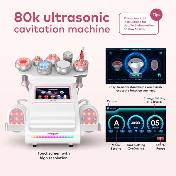 SQ92E Plus 9-i-1 80K kavitationsapparat med RF og mikrostrøm