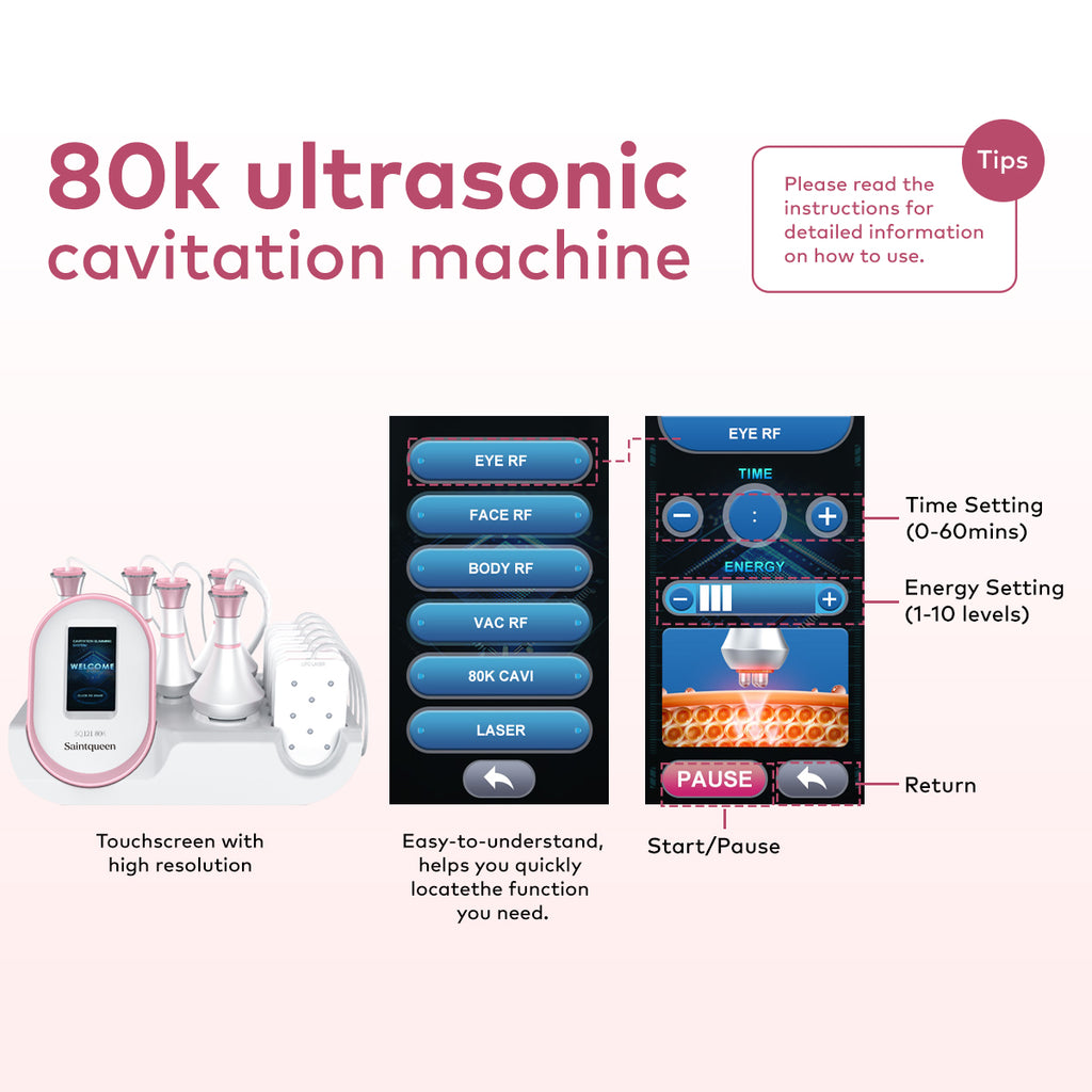 SQ121A Pro 6-i-1 80K kavitationsapparat med laserpuder, RF og vakuum